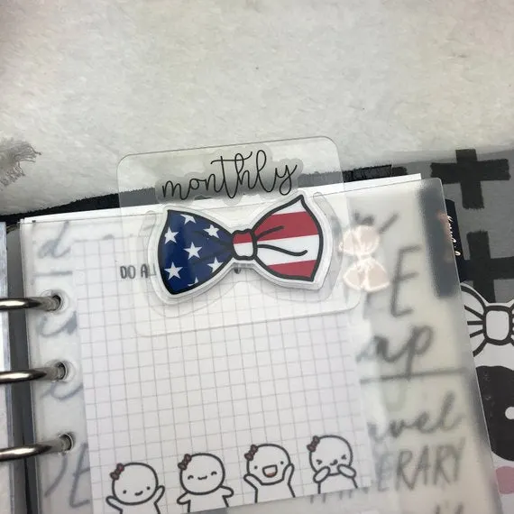 MTO American Flag Dangle Tab Bow Planner Clip Tab