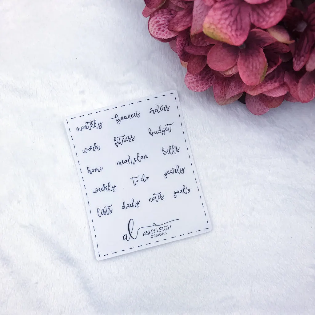 Clear Mini Heading Stickers - Cursive - Ready to Ship