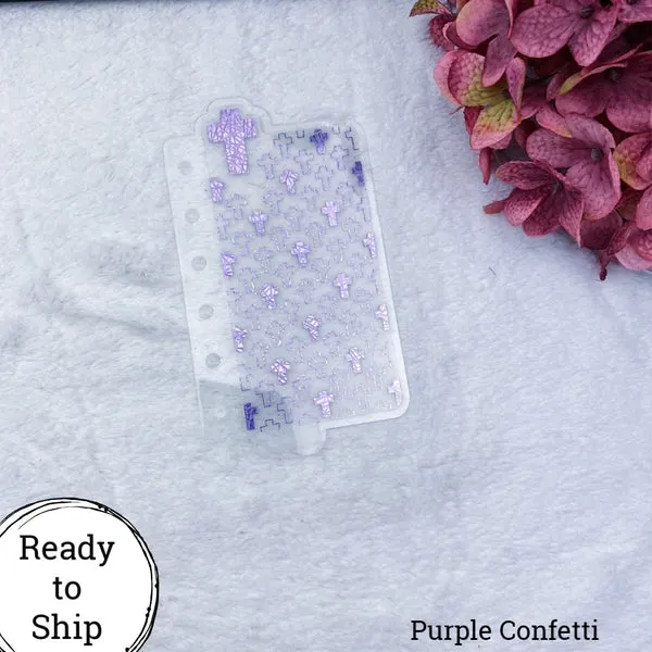 Pocket Rings Purple Confetti Crosses Dashboard - Ready to Ship