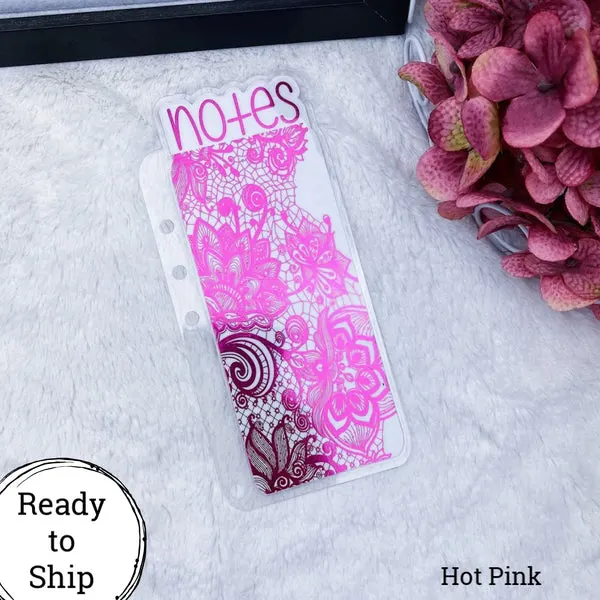 A5 Rings Hot Pink Lace Notes Tab - Ready to Ship