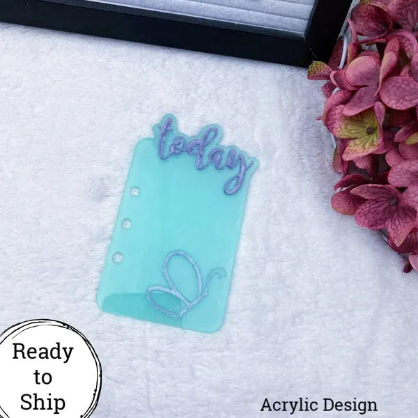 A5 Rings/A5 Wide Rings Acrylic Teal & Purple Butterfly Today Tab - Ready to Ship