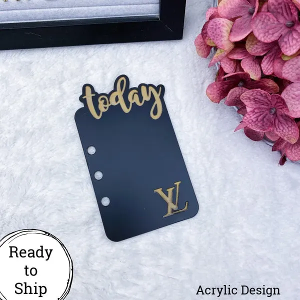 A5 Rings/A5 Wide Rings Acrylic Black & Gold LV Today Tab - Ready to Ship