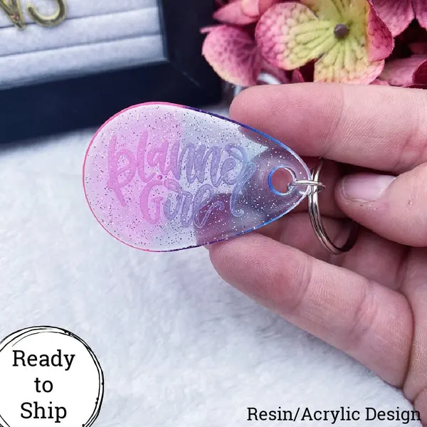 Resin & Acrylic Pink/Purple/Blue Planner Girl Engraved Keychain - Ready to Ship
