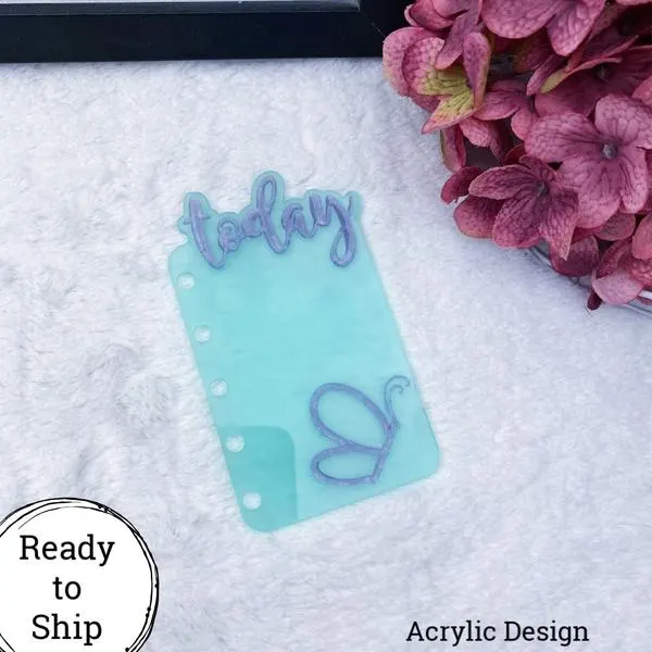 Pocket Rings Acrylic Teal & Purple Butterfly Today Tab - Ready to Ship