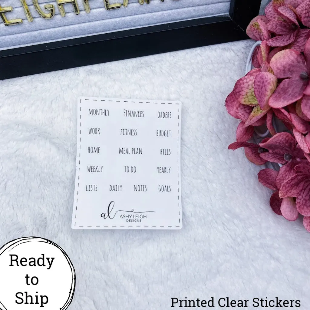 Clear Mini Heading Stickers - Simple - Ready to Ship