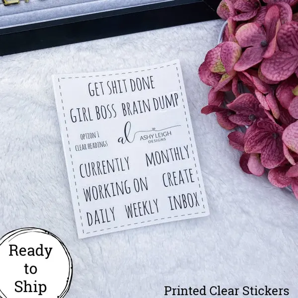 Clear Heading Stickers - Option 1 Simple - Ready to Ship
