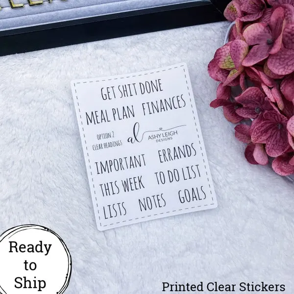 Clear Heading Stickers - Option 2 Simple - Ready to Ship