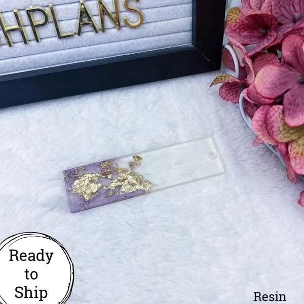 Resin Rectangle Key Chain Purple & Gold/Clear - Ready to Ship
