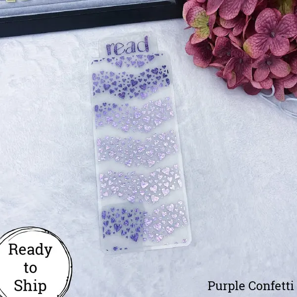 Read Purple Confetti Heart Acetate Bookmark - Ready to Ship