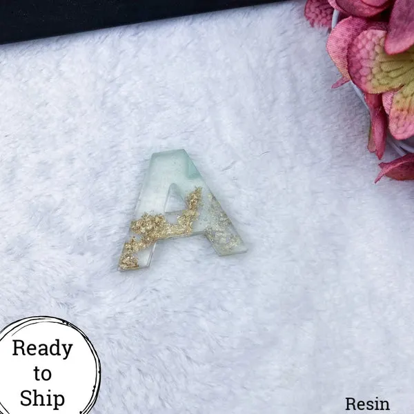 Resin Letter A Seafoam & Gold Glitter/Clear - Ready to Ship